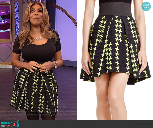 Crosshatch Cloque Pleated Skirt by Milly worn by Wendy Williams on The Wendy Williams Show