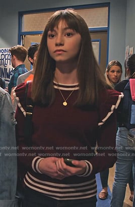 Molly's maroon ruffled sweater on No Good Nick