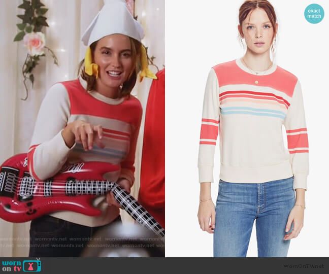 Koozie Half-Stripe Cotton Sweatshirt by Mother worn by Angie (Leighton Meester) on Single Parents