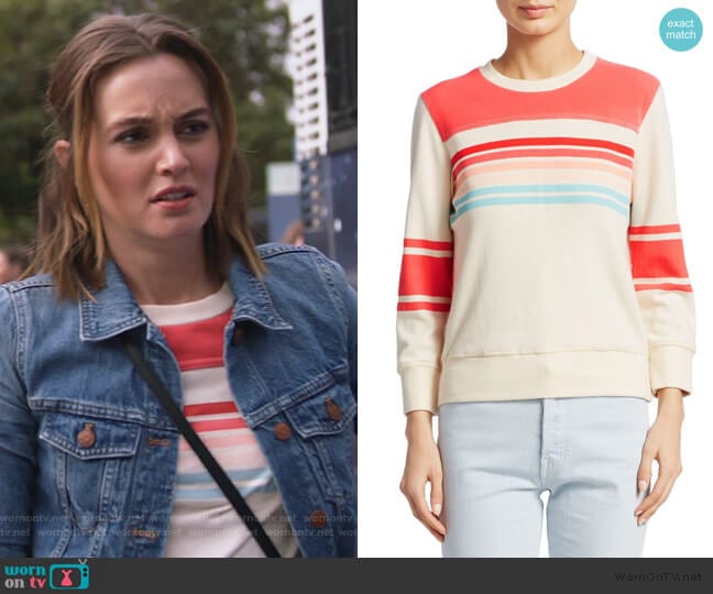 Koozie Half-Stripe Cotton Sweatshirt by Mother worn by Angie (Leighton Meester) on Single Parents