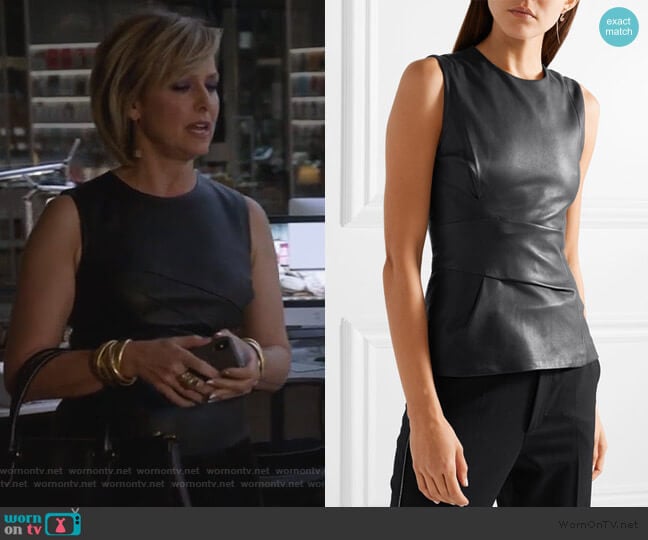 Gathered leather top by Narciso Rodriguez worn by Jacqueline (Melora Hardin) on The Bold Type