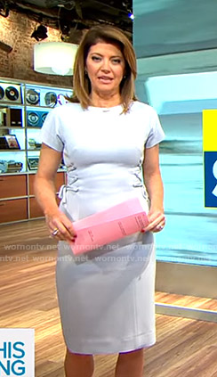 Norah’s blue lace-up peplum dress on CBS This Morning