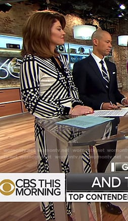 Norah’s white printed midi dress  on CBS This Morning