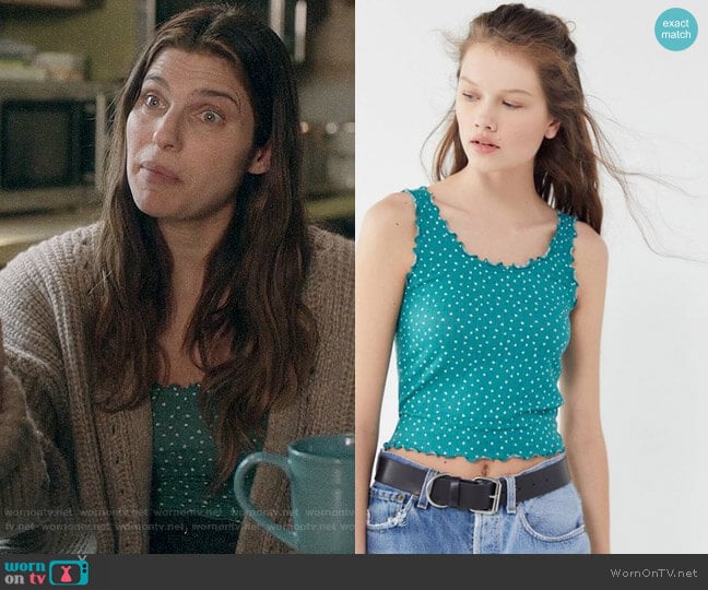 Out From Under August Ribbed Lettuce-Edge Tank Top worn by Rio (Lake Bell) on Bless This Mess