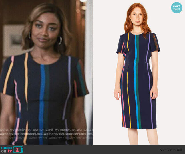 Brush Stripe Print Sheath Dress by Paul Smith worn by Daisy Grant (Patina Miller) on Madam Secretary