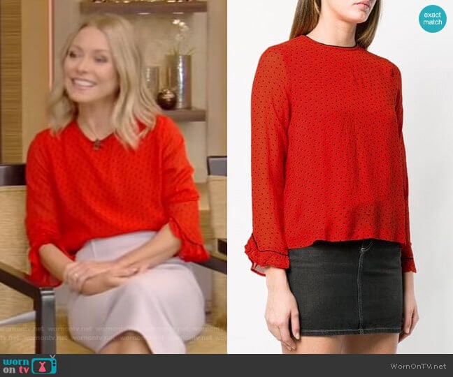 Polka Dot Blouse by Ganni worn by Kelly Ripa  on Live with Kelly & Ryan