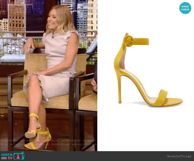 Portofino Leather Sandals by Gianvito Rossi worn by Kelly Ripa on Live with Kelly and Mark