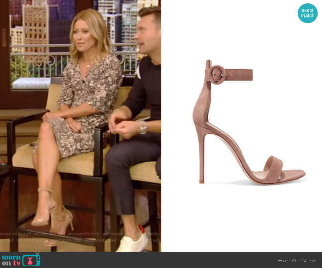 Portofino Suede Sandals by Gianvito Rossi worn by Kelly Ripa on Live with Kelly and Mark