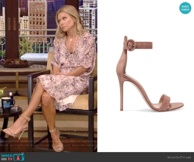 Portofino Leather Sandals by Gianvito Rossi worn by Kelly Ripa on Live with Kelly and Mark