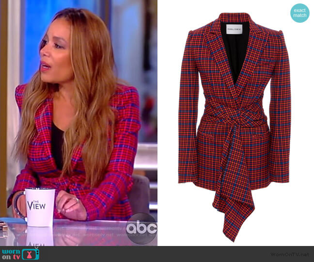 Ghar Wrap-Front Plaid Blazer by Prabal Gurung worn by Sunny Hostin on The View