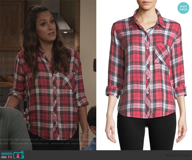 Hunter Plaid Long-Sleeve Button-Front Top by Rails worn by Colleen Brandon-Ortega (Angelique Cabral) on Life in Pieces