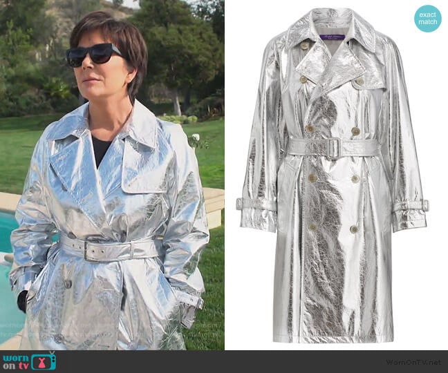 Jayne Metallic Leather Trench by Ralph Lauren Collection worn by Kris Jenner on Keeping Up with the Kardashians