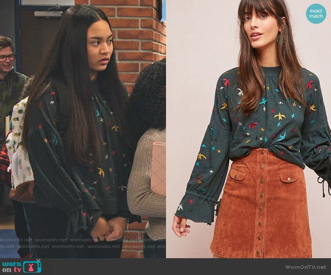 Egret-Embroidered Top by Ranna Gill worn by Xuan (Tiana Le) on No Good Nick