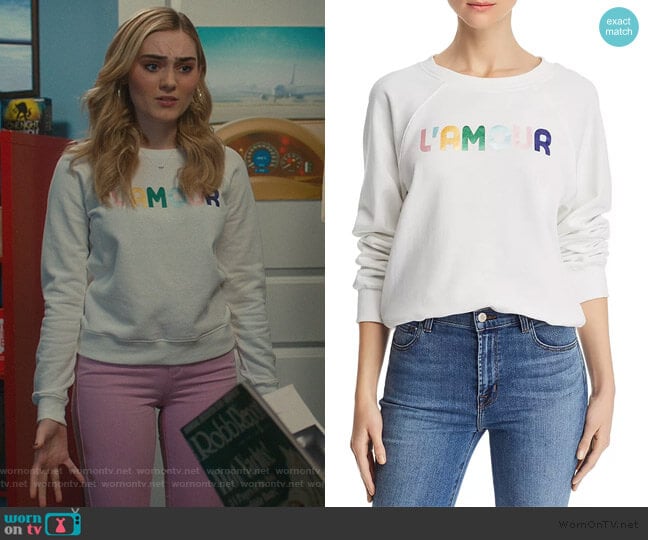 L'Amour Sweatshirt by Rebecca Minkoff worn by Taylor Otto (Meg Donnelly) on American Housewife