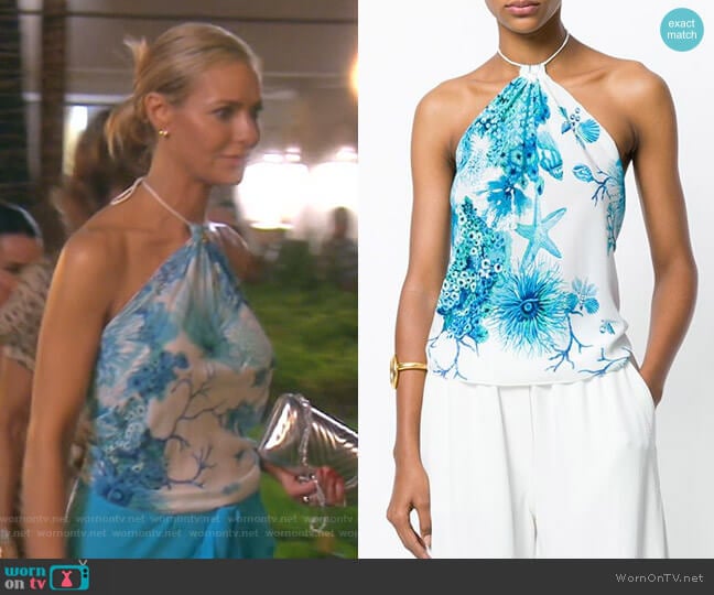 Underwater Print Halter Neck Top by Roberto Cavalli worn by Dorit Kemsley on The Real Housewives of Beverly Hills