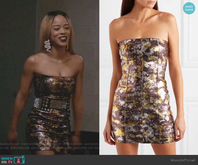 Metallic Snake-Effect Leather Mini Dress by Sprwmn worn by Tiana Brown (Serayah McNeill) on Empire