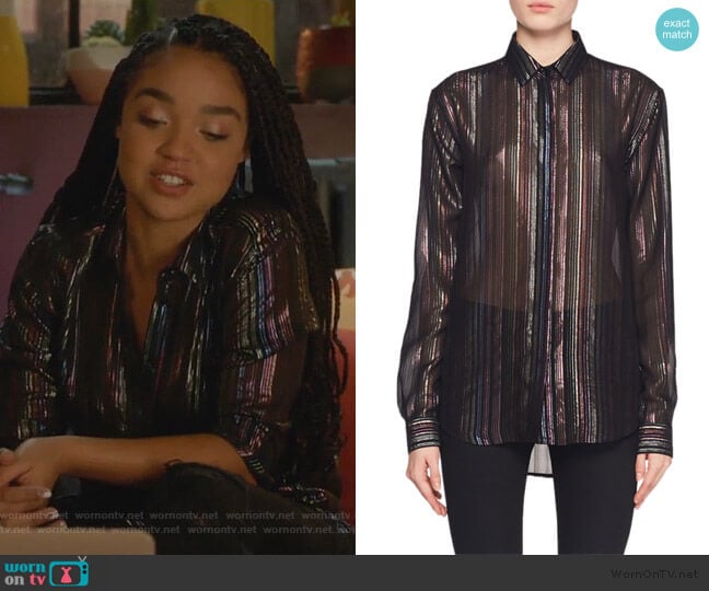 WornOnTV: Kat’s black metallic stripe blouse on The Bold Type | Aisha ...