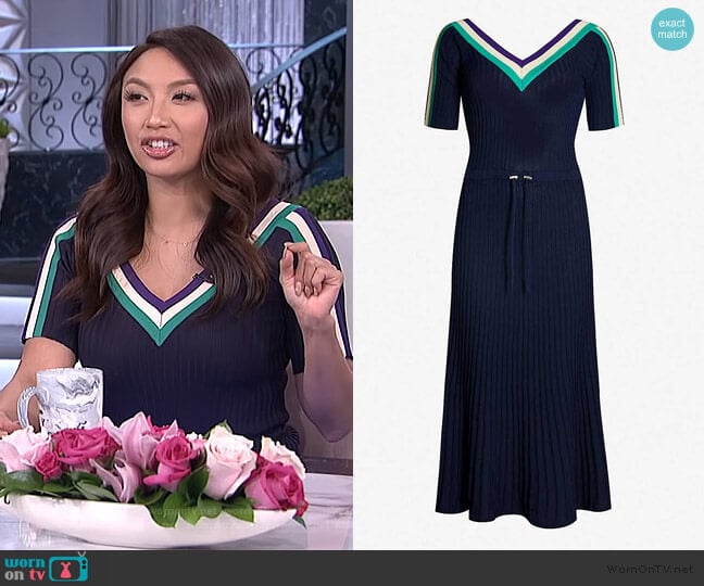 Sportswear stretch-knit midi dress by Sandro worn by Jeannie Mai on The Real