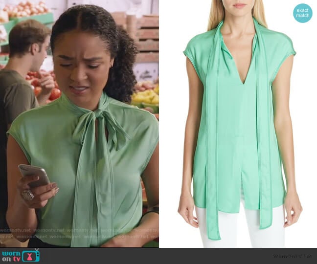 Tie Neck Blouse by Sandro worn by Kat Edison (Aisha Dee) on The Bold Type