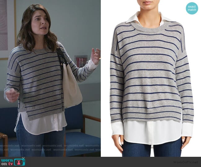 Wide Stripe Crewneck Sweater by Scripted worn by Heather Hughes (Betsy Brandt) on Life in Pieces