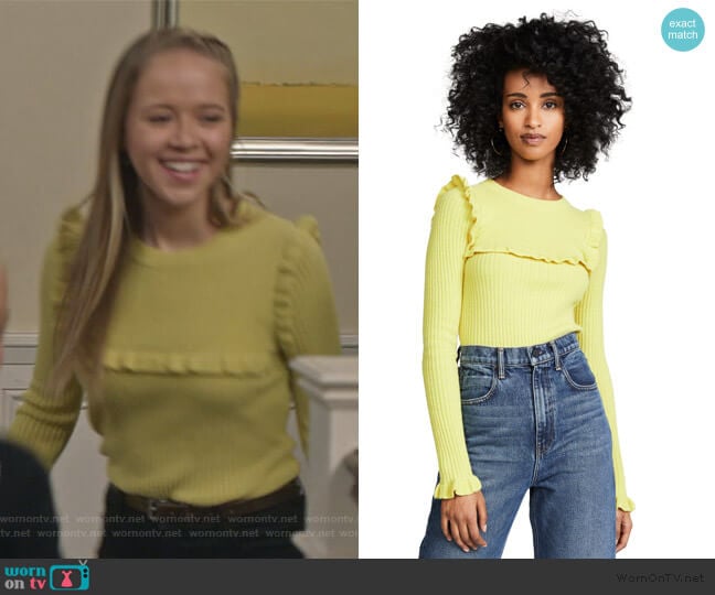 Fitted Ruffle Sweater by See by Chloe worn by Samantha Hughes (Holly Barrett) on Life in Pieces