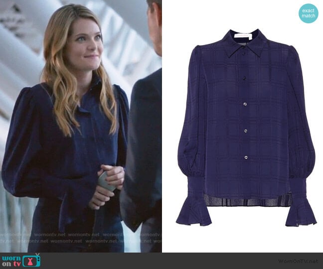 Plaid Crepe Shirt by See by Chloe worn by Sutton (Meghann Fahy) on The Bold Type