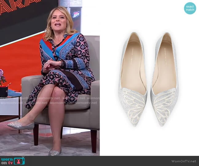 Bibi Glitter Butterfly Flats by Sophia Webster worn by Sara Haines on Good Morning America