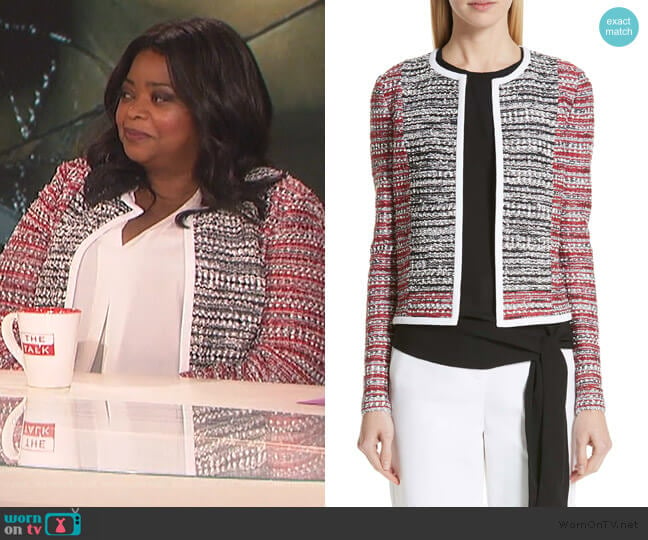 Amelia Knit Jacket by St John Collection worn by Octavia Spencer on The Talk