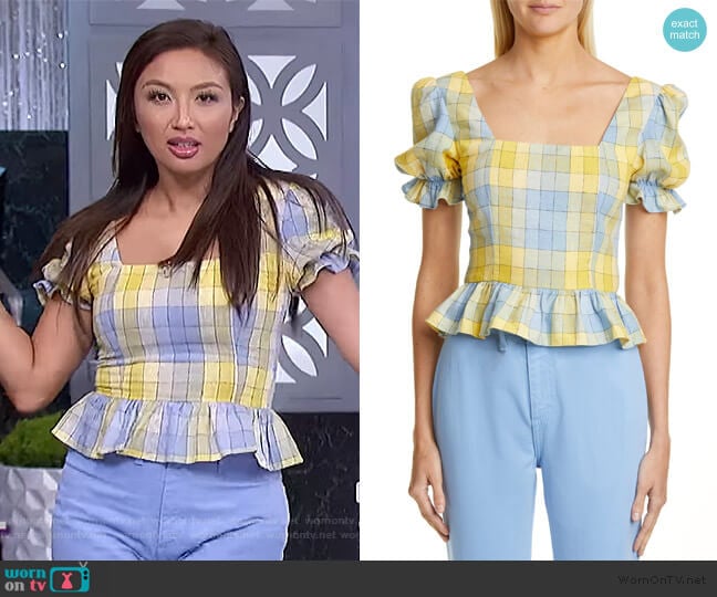 Dock Puff Sleeve Cotton Top by Staud worn by Jeannie Mai on The Real