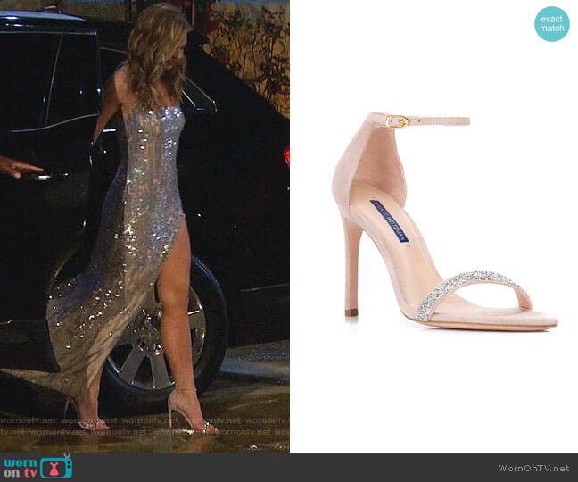 Nudist Song Suede Sandals by Stuart Weitzman worn by Hannah Brown on The Bachelorette