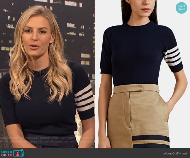 Block-Striped Fine-Gauge Knit Cashmere Sweater by Thom Browne worn by Morgan Stewart on E! News