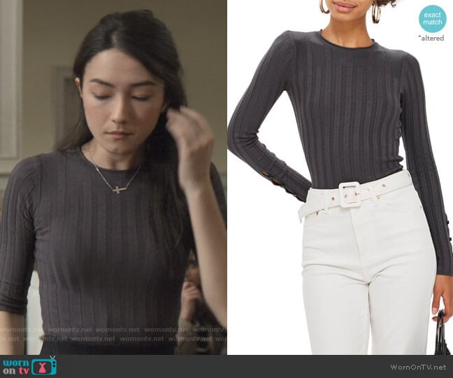 Ribbed Sweater in Charcoal by Topshop worn by Helena (Natasha Liu Bordizzo) on The Society