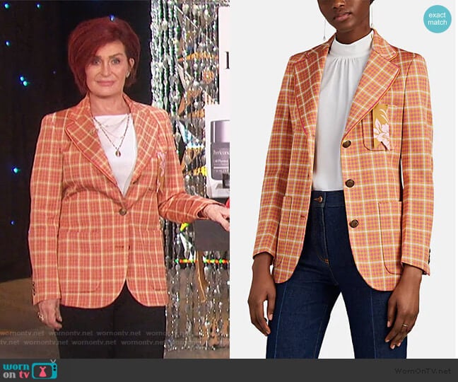 Frida Checked Three-Button Blazer by The Gigi worn by Sharon Osbourne on The Talk