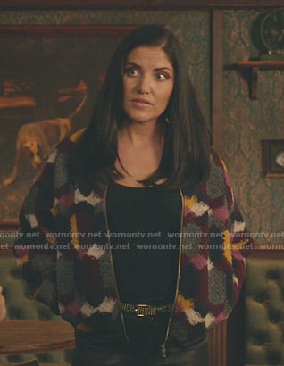 Tina’s multicolor knitted bomber jacket on Whiskey Cavalier