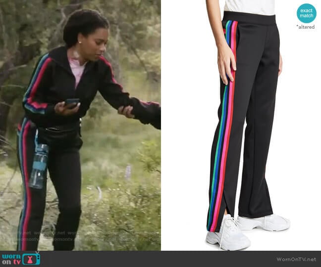 Track Pants with Rainbow Stripes by Pam and Gela worn by Maggie Pierce (Kelly McCreary) on Greys Anatomy