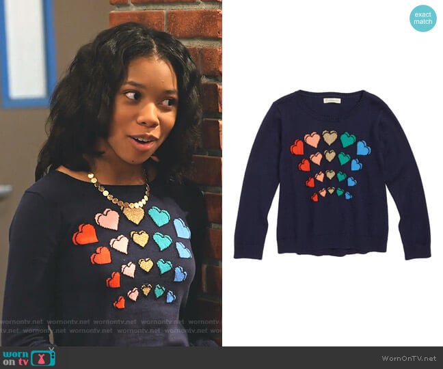 Girls Sparkle Heart Sweater by Tucker + Tate worn by Becky (Kyla-Drew) on No Good Nick