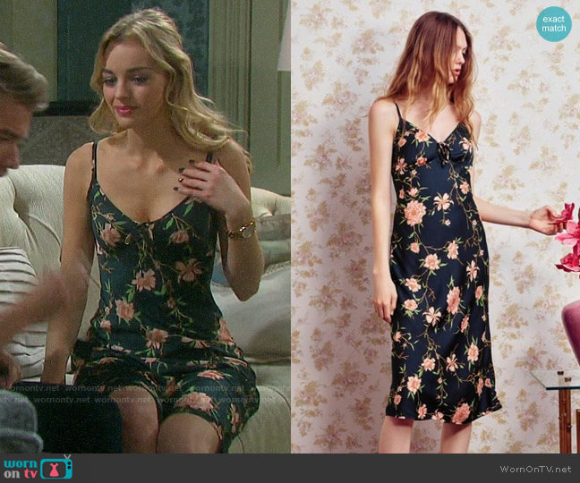 UO Betsy Satin Tie-Front Midi Dress worn by Claire Brady (Olivia Keegan) on Days of our Lives