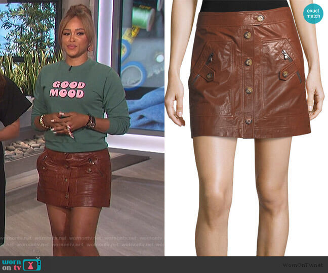 Monroe A-Line Cargo Leather Skirt by Veronica Beard worn by Eve on The Talk