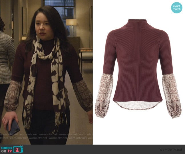 Moon Ribbed Mixed media Sweater by Veronica Beard worn by Marissa Gold (Sarah Steele) on The Good Fight