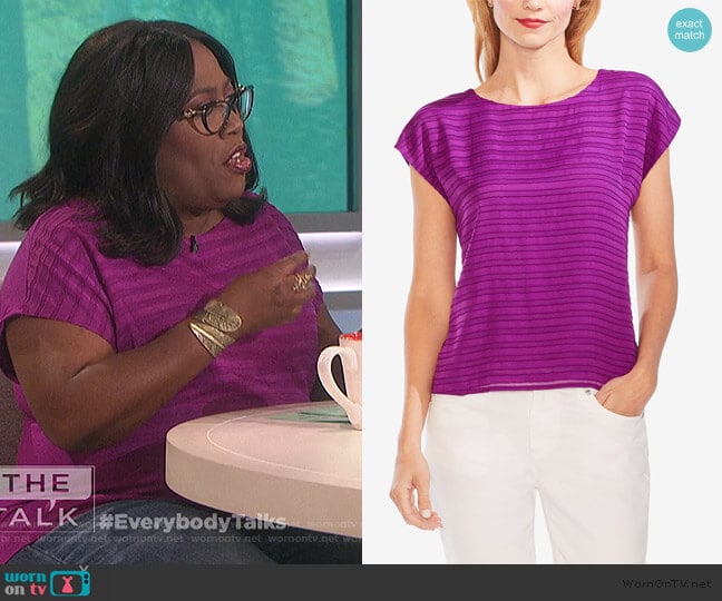 Illusion-Stripe Cap-Sleeve Top by Vince Camuto worn by Sheryl Underwood on The Talk