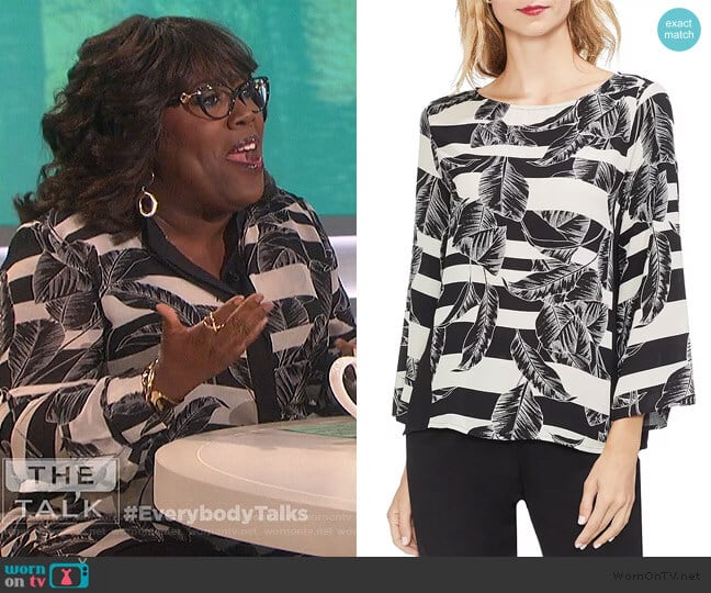 Tropical Leaf Stripe Blouse by Vince Camuto worn by Sheryl Underwood on The Talk