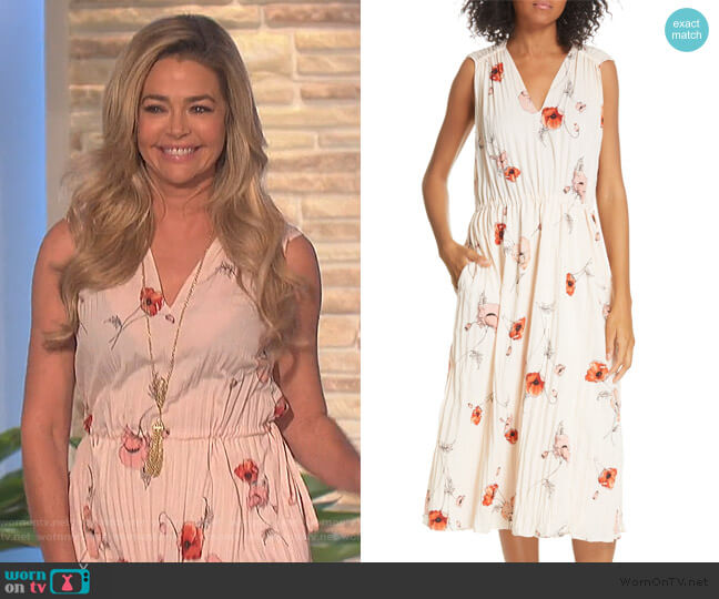 Tossed Poppy Pleated Midi Dress by Vince worn by Denise Richard on The Talk