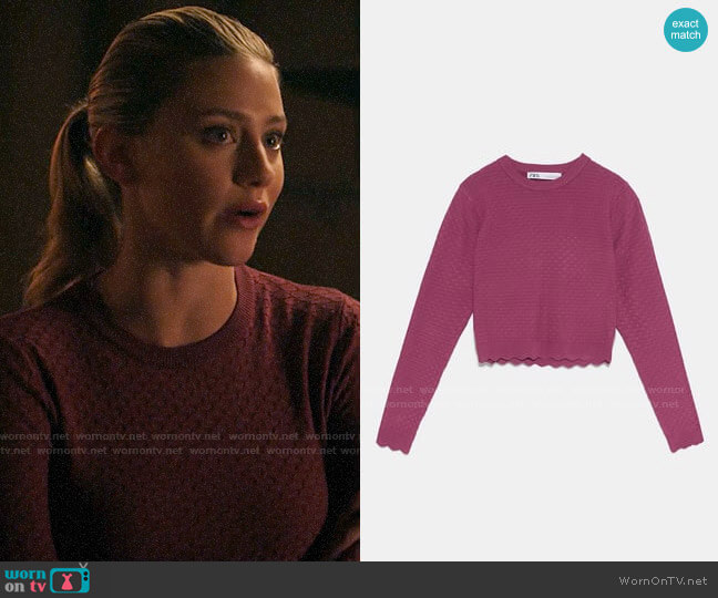 Zara Textured Knit Sweater worn by Betty Cooper (Lili Reinhart) on Riverdale