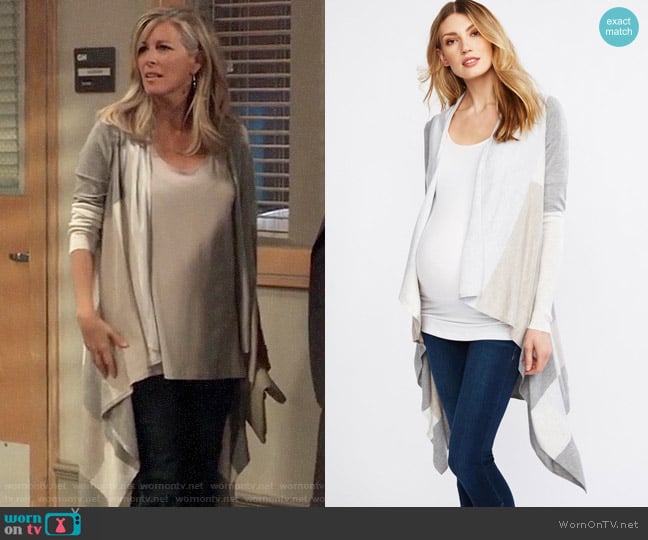 A Pea in the Pod Luxe Essentials Colorblock Maternity Cardigan worn by Carly Spencer (Laura Wright) on General Hospital