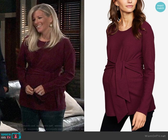 A Pea In The Pod Maternity Tie-Front Top worn by Carly Spencer (Laura Wright) on General Hospital