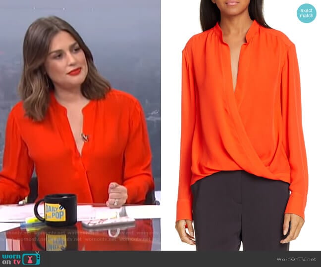 WornOnTV: Carissa’s red wrap top on E! News Daily Pop | Carissa Loethen ...