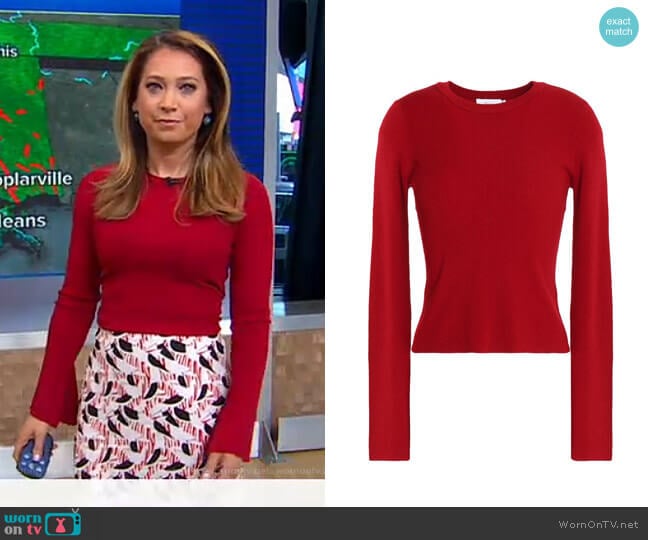 WornOnTV: Ginger’s red sweater and printed skirt on Good Morning ...