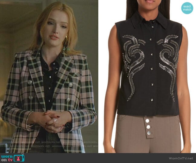 Safety Pin Mesh Back Blouse by Alexander Wang worn by Kirby Anders (Maddison Brown) on Dynasty