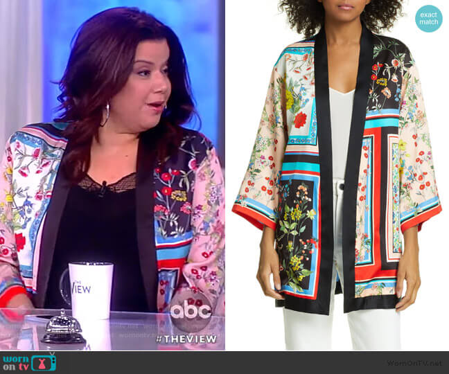 Koko Patchwork Print Open Front Jacket by Alice + Olivia worn by Ana Navarro on The View