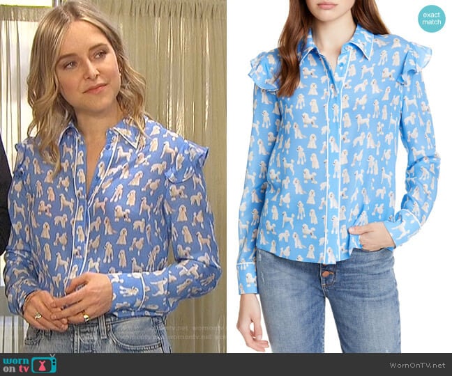 Zimmer Blouse by Alice + Olivia worn by Jenny Mollen on The Bachelorette